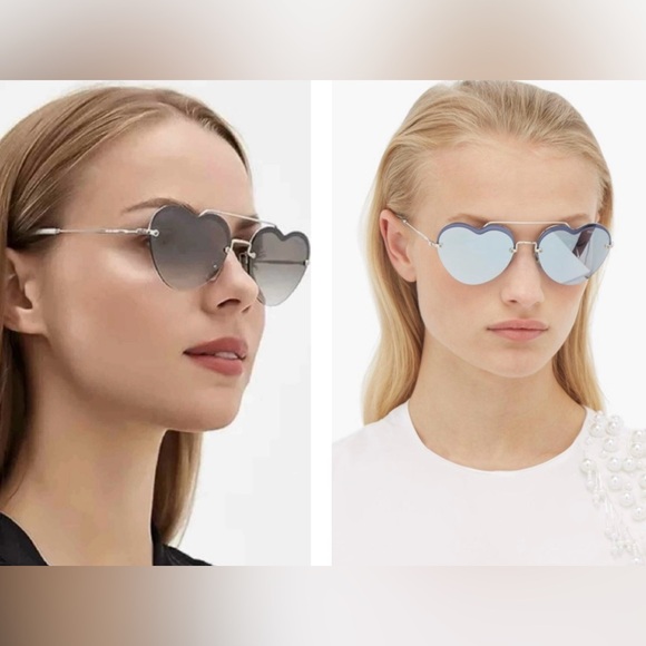MIU MIU SILVER GRADIENT MIRRORED HEART SUNGLASSES - Picture 12 of 16